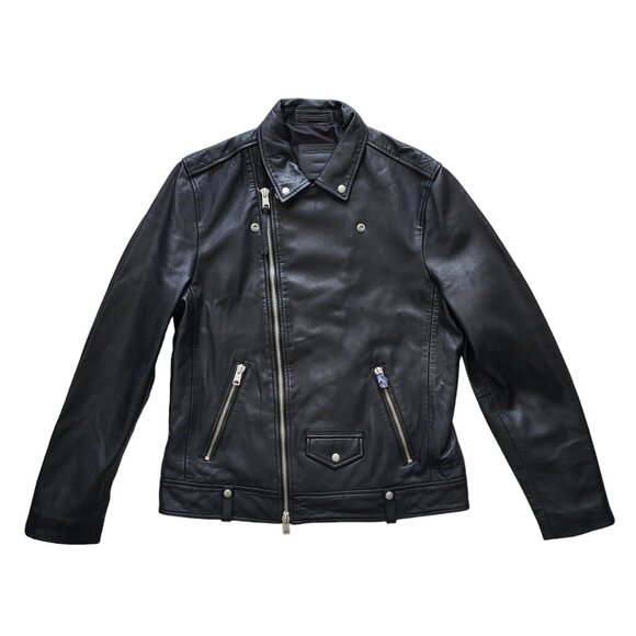 AllSaints Other - AllSaints Milo Asymmetric Zip Leather Biker Jacket in Black Men's Size Large